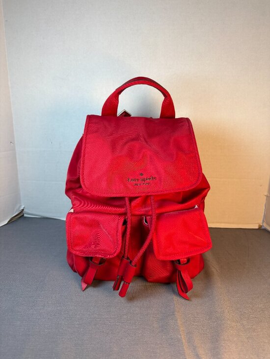 Kate Spade Carley Flap Backpack w/ Pockets, Drawstring, Nylon.- RED main image 4